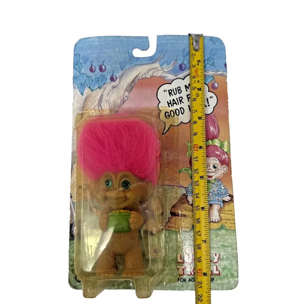 Sealed Vintage 90s Lucky Troll Pink Hair Blue Eyes Holding a Pot of Gold
